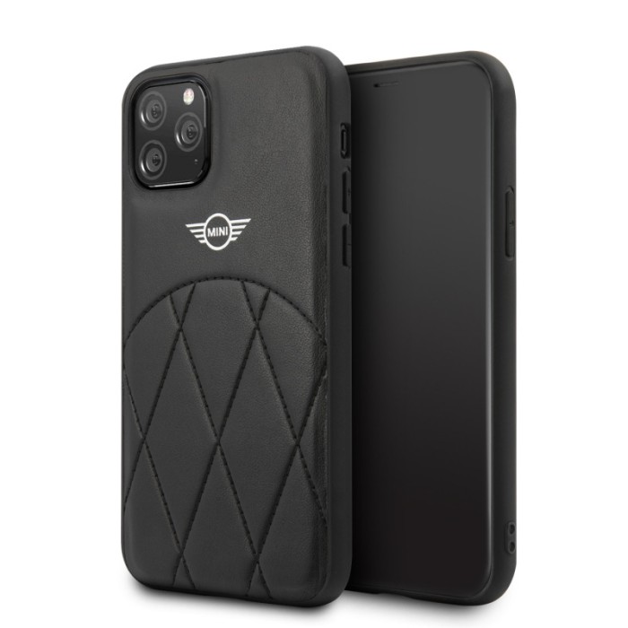 Husa Plastic Mini Cooper pentru Apple iPhone 11 Pro, Stitched Crossing Lines, Neagra MIHCN58LECRBK