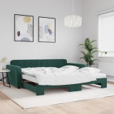 vidaXL Pat de zi cu extensie și saltele verde &icirc;nchis 100x200cm catifea