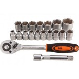 Chei Tubulare cu Clichet 19 Piese, Material Cr-v aliat cu CrMo, 8 - 32mm