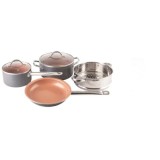 Set 6 piese, cu vase din aluminiu, invelis antiaderent, capace din sticla termorezistenta, gri