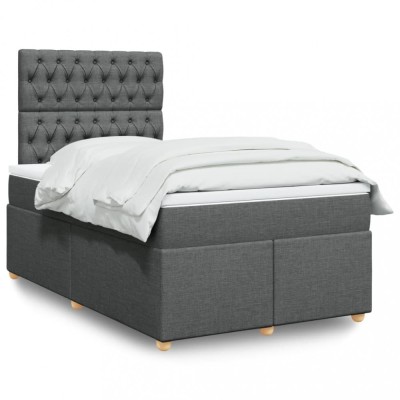 vidaXL Pat box spring cu saltea, gri &amp;icirc;nchis, 120x200 cm, textil 3293555 foto