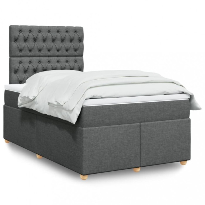 vidaXL Pat box spring cu saltea, gri &icirc;nchis, 120x200 cm, textil 3293555