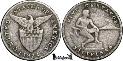 1934 M 5 Centavos - Filipine foto