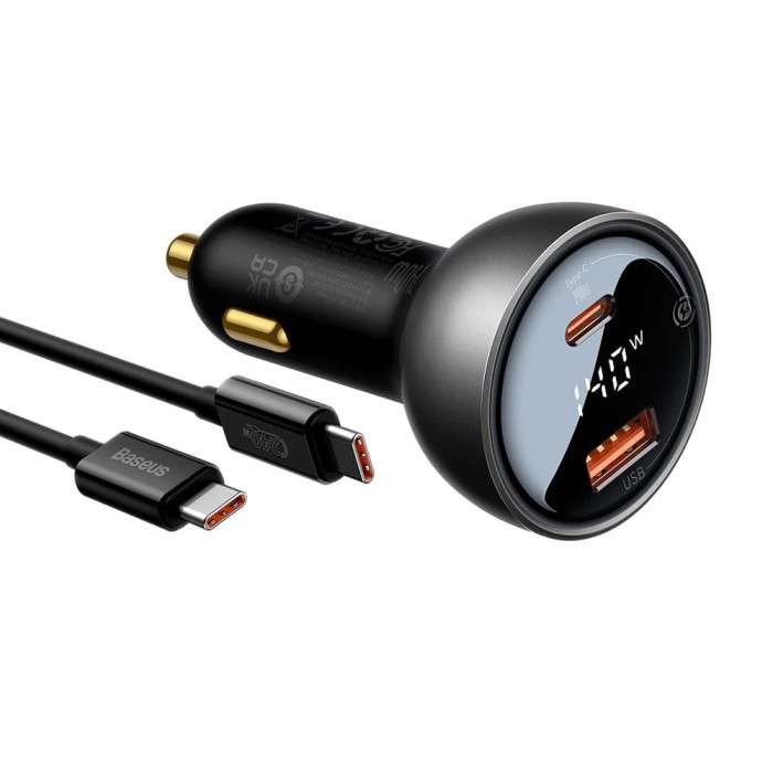 Incarcator auto Baseus CGZX070001USB QC3.0, Type-C PD3.1, 140W, Digital Display, 16A + Type-C Cable 240W, 1m