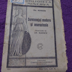 Biblioteca MINERVA,SURMENAJUL MODERN SI NEURASTENIA,Iliesc,Ed.CARTEA ROMANANEASC