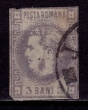 RO 1870 ,LP ,&quot;Carol I cu favoriti&quot;,3 Bani violet , mici defecte ,stampilat