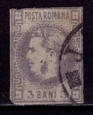 RO 1870 ,LP ,&amp;quot;Carol I cu favoriti&amp;quot;,3 Bani violet , mici defecte ,stampilat foto