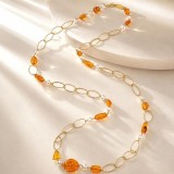 Colier Special Plus Ambra Perle Chihlimbar Mexican Argint 925 Placat Aur Lungime 97cm Made in Italy