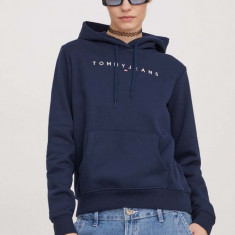 Tommy Jeans bluză femei, culoarea bleumarin, cu glugă, imprimeu DW0DW17324