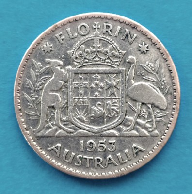 AUSTRALIA 1 FLORIN 1953 ARGINT STARE FB foto