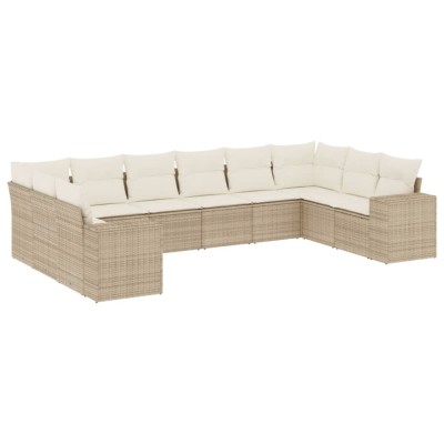 Set canapele de gradina cu perne, 10 piese, bej, poliratan foto