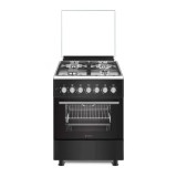 Aragaz clasic 4 arzatoare gaz, Cuptor electric, 57x57cm, Studio Casa BRUNO, negru cu plita inox, Rotisor, Ventilator, Aprindere electrica, gratare fon