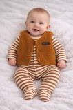 Salopeta bebe cu dungi maro si vesta pufoasa ByMurat, costum calduros si