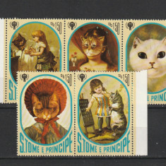 Sao Tome e Principe 1981-Fauna,Pisici in tablouri,serie 5 val.,MNH,Mi.730A-734A