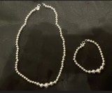 Argint 925 sterling, set lantisor si brățară din mărgele / biluțe de argint marcate, 30 g, noi, moderne, de efect, perfecte de cadou