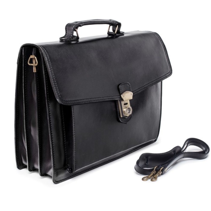 Servieta din piele naturala, Util Land Fashion, negru, S113