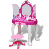 Masă de toaletă de jucărie cu 3 oglinzi, camera de joacă, lumină/sunet, vidaXL