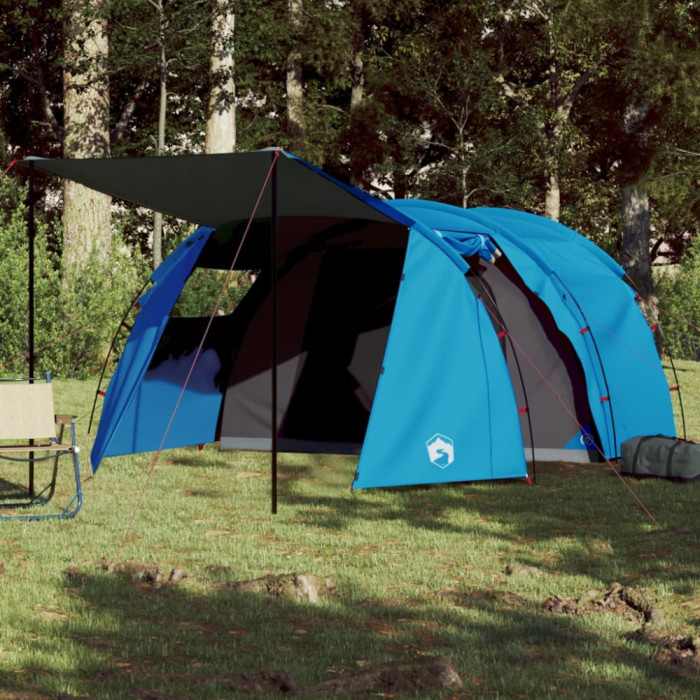 Cort de camping 4 persoane albastru, 420x260x153 cm, tafta 185T GartenMobel Dekor