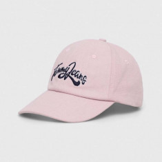 Tommy Jeans șapcă de baseball din bumbac culoarea roz, cu imprimeu