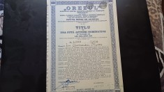 Orezul -Prima fabrica pt cojitul orezului-Actiune nominativa in valoare de 100 000 lei -1945