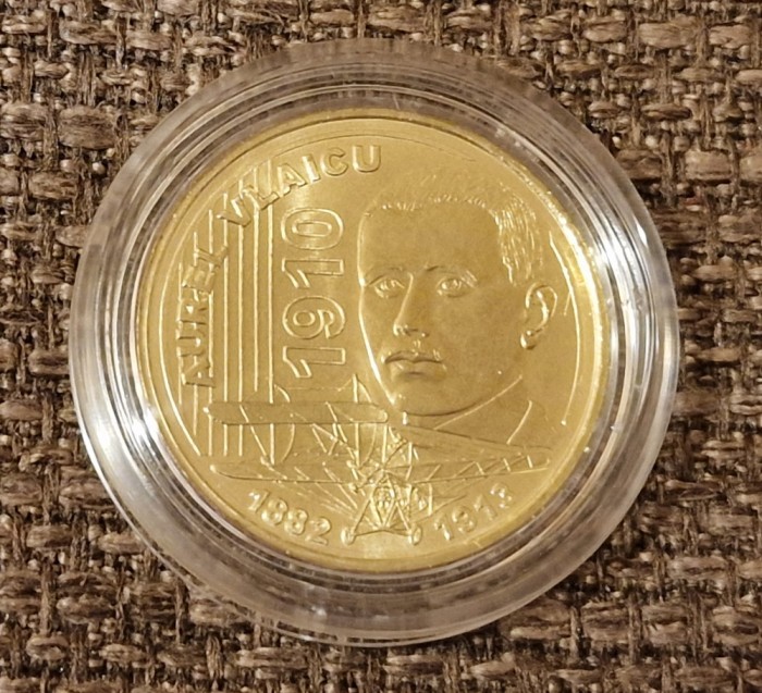 50 bani 2010, Aurel Vlaicu, Rom&acirc;nia, UNC, &icirc;n capsulă