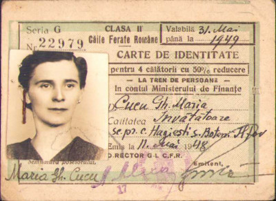 A56 Carte de identitate CFR, 1948, &amp;icirc;nvățătoare Hagiești Ilfov foto