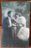 Fotografie tip carte postala, femeie si barbar, 1925