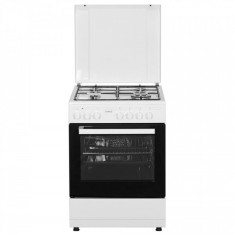 Aragaz Samus SM662AENS WHITE, 4 arzatoare, cuptor electric, 1 arzator WOK, aprindere electrica, grill, timer mecanic, capac metalic, alb