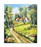 Cumpara ieftin Tablou peisaj cu tarancuta si casa pictat manual, La bunici, 60x50cm ulei pe panza, Constantin Feraru