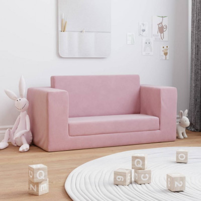 vidaXL Canapea extensibilă pentru copii cu 2 locuri, roz, pluș moale foto