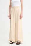 Weekend Max Mara pantaloni din amestec de in femei, culoarea bej, lat, high waist, 2515131132600