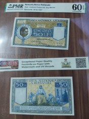 REPRODUCERE pe hartie cu filigran si fire UV proiect bancnota 50 lei 1937 foto