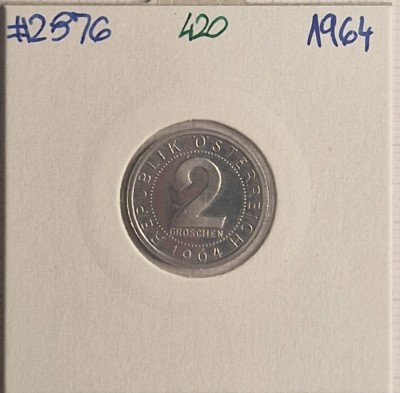 420 Austria 2 Groschen 1964, KM#2876 foto