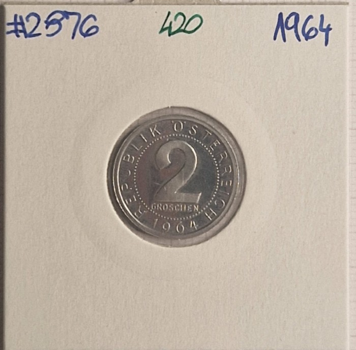 420 Austria 2 Groschen 1964, KM#2876