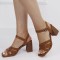 Sandale elegante camel cu toc masiv H8-713 M12