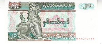 B11 3 - Bancnota foarte veche - Myanmar - 20 kyats foto