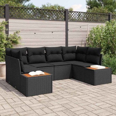 vidaXL Set de canapele pentru grădină cu pernă 6 pcs Negru Rattan poli 3348154 foto