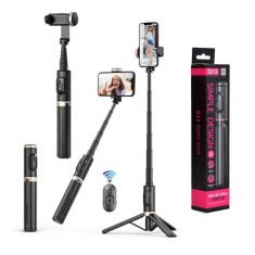 Selfie Stick cu Trepied Stabil si Telecomanda, 73cm - Techsuit (Q12) - Black