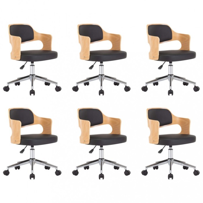 Scaune pivotante, 6 buc. negru, lemn curbat &amp; piele ecologica