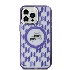 Husa iPhone 15 Karl Lagerfeld IML MagSafe, Monogram Karl&amp;amp;Choupette Head, mov, KLHMP15SHMCKMHU foto