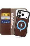 Husă portofel detașabilă din piele naturală pentru iPhone 17 Pro 6.3-inch, &icirc;ncărcare wireless, blocare RFID