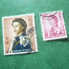 2 Timbre Hong Kong 1962 - Regina Elisabeta II , val. 25c si 2$ stampilat