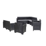 Set mobilier gradina coltar Leziter Nero V, 9 locuri, technoratan, grafit, rezistent intemperii