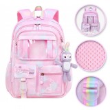 Rucsac roz, universal, pentru sport si scoala, grafica rainbow cu plus, JollyMag, PL159R