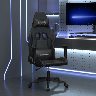 vidaXL Scaun de gaming de masaj, negru, piele ecologică foto