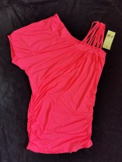 ROCHIE BLUZA MINI SEXY ROZ NEON ASIMETRICA 5 BRETELE VARA ZI CLUB PLAJA