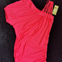 ROCHIE BLUZA MINI SEXY ROZ NEON ASIMETRICA 5 BRETELE VARA ZI CLUB PLAJA