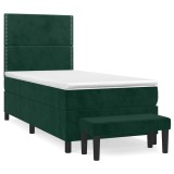 Cumpara ieftin Pat box spring cu saltea, verde inchis, 90x200 cm, catifea