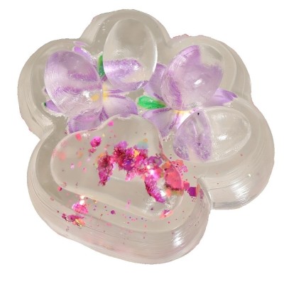 Jucarie antistres squishy, flippy, labuta de pisica pufoasa, cu revenire lenta, 7 x 6.5 cm, model flori 2, transparent foto