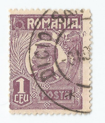 *Romania, LP 72/1929, Ferdinand - uzuale, 1 leu violet, eroare 2, oblit. foto